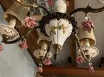Vintage porseleinen kroonluchter met roosjes - 5 lichts, Huis en Inrichting, Lampen | Kroonluchters, Gebruikt, Ophalen of Verzenden