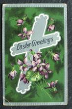 Reliefkaart Easter Greetings, viooltjes, kruis, 1911, USA, Verzamelen, Ansichtkaarten | Themakaarten, Verzenden, Voor 1920, Ongelopen
