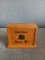 Vintage houten telefoon spaarpot, Verzamelen, Spaarpotten, Ophalen of Verzenden, Gebruikt, Metaal of Blik, Overige thema's
