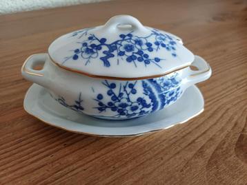 Frans porseleinen mosterdpotje “Moutarde Bleu blanc."     beschikbaar voor biedingen