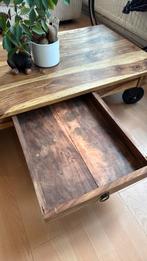 Koffietafel (massief hout, wielen), Huis en Inrichting, Tafels | Salontafels, Ophalen, Eikenhout, 100 tot 150 cm, Koffietafel