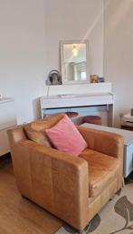 Lederen cognac kleurige fauteuil. Gratis, Huis en Inrichting, Fauteuils, Ophalen, Gebruikt, 75 tot 100 cm, Leer