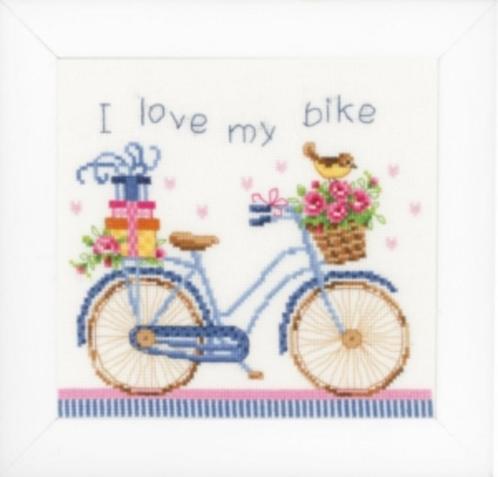 Borduurpakket ik hou van mijn fiets PN0021778, Hobby en Vrije tijd, Borduren en Borduurmachines, Nieuw, Borduurpakket, Handborduren