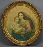 Prachtige antieke religieuze lithografie op stof – Madonna, Ophalen of Verzenden, Overige merken