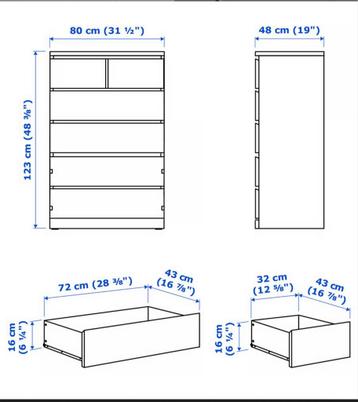 MALM Ladekast 6 lades,  eikenfineer, 80x123 cm - afbeelding 3