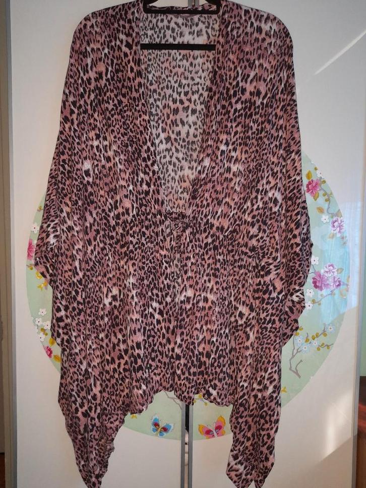 Oud Roze Kimono Panterprint XL XXL 52 54 56 Viscose, Kleding | Dames, Grote Maten, Gedragen, Roze, Ophalen of Verzenden