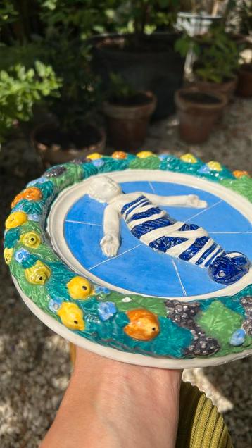 Antiek Italiaans majolica della robbia stijl wandbord beschikbaar voor biedingen