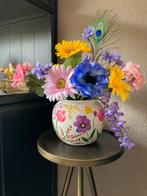 Handbeschilderde vaas met Zijden bloemen Set Zijde, Ophalen of Verzenden, Nieuw
