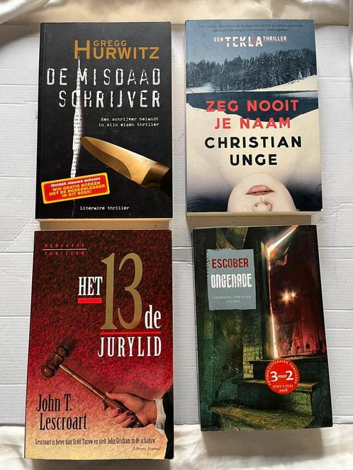 Vier thrillers van Hurwitz, Unge, Lescroart en Eecobar, Boeken, Thrillers, Zo goed als nieuw, Nederland, Ophalen of Verzenden