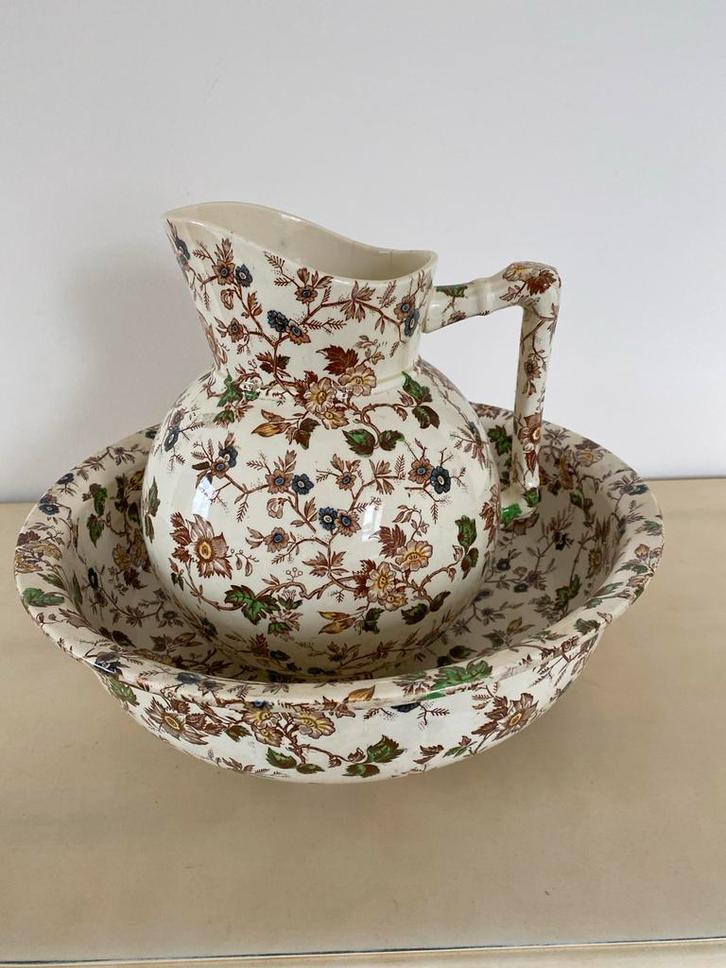 Vintage Lampetstel met Bloemenmotief, Antiek en Kunst, Antiek | Keramiek en Aardewerk, Ophalen of Verzenden