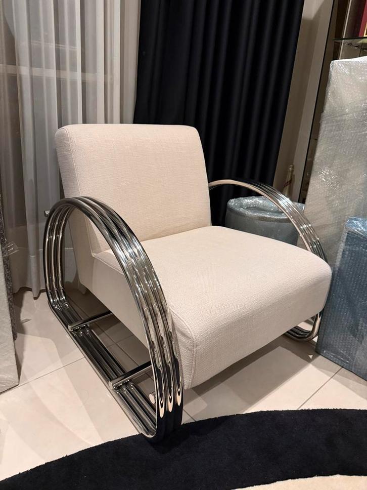 Eichholtz Stijlvolle fauteuil met chromen frame I 2 stuks, Huis en Inrichting, Banken | Sofa's en Chaises Longues, Zo goed als nieuw