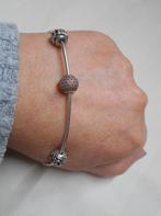 Zilveren Pandora armband met 5 bedel stoppers nr.1549, Verzenden, Zo goed als nieuw, Met bedels of kralen, Zilver