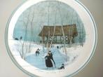 Litho P. Buckley Moss, schaatsend gezin, 50 tot 75 cm, Ophalen of Verzenden, Zo goed als nieuw, Schilderij