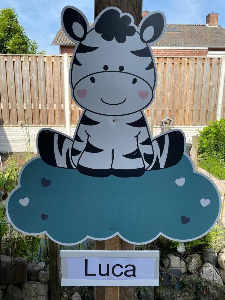 Geboortebord Zebra Dibond huren huur geboorteborden jongen, Kinderen en Baby's, Kraamcadeaus en Geboorteborden, Zo goed als nieuw