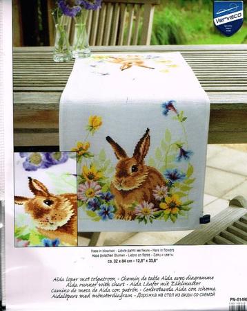 Cado vervaco borduurpakket loper, haas in bloemen beschikbaar voor biedingen