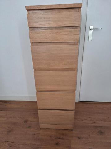 Ikea Malm Ladekast 6 Lades - Eiken Fineer Spiegel - afbeelding 1