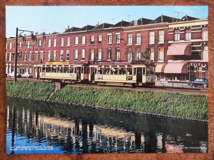 Grote oude foto Tram HTM Den Haag lijn 11 Conradkade 1963, Verzamelen, Foto's en Prenten, Zo goed als nieuw, Overige onderwerpen