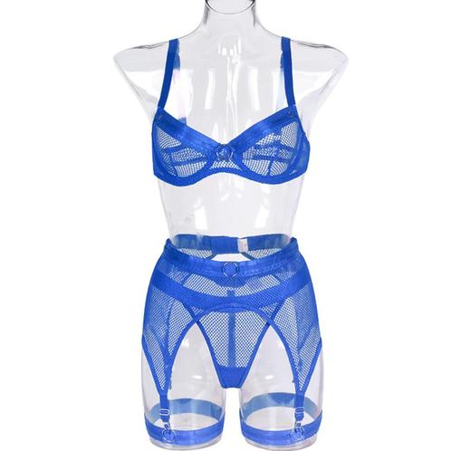 Blauw doorzichtig mesh lingerie setje string bh jarretels, Kleding | Dames, Ondergoed en Lingerie, Setje, Blauw, Verzenden