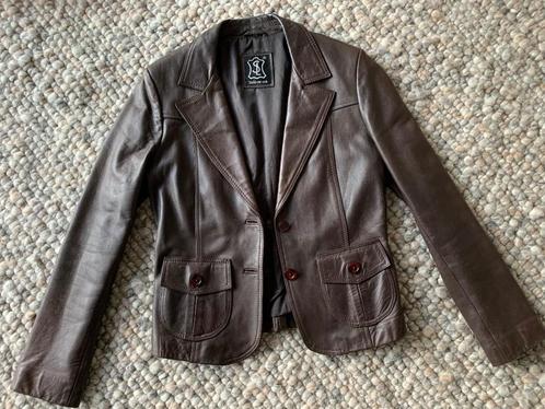 Kastopruiming ....... SLUISLEDER bruin leer jasje maat S/M, Kleding | Dames, Jassen | Zomer, Gedragen, Maat 36 (S), Bruin, Verzenden