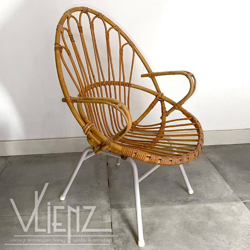 Vintage retro rotan fauteuil, stoel rattan, Rohé tuinstoel, Verzamelen, Retro, Huis en Inrichting, Ophalen