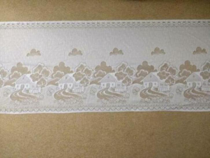 2 x Vitrage val wit huisjes motief 64 cm hoog, 3,20 lang, Huis en Inrichting, Stoffering | Gordijnen en Lamellen, Zo goed als nieuw