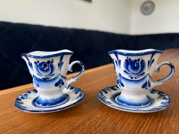 2 Gzhel Blauwe Kop en Schotels - Porselein Antiek Stijl beschikbaar voor biedingen