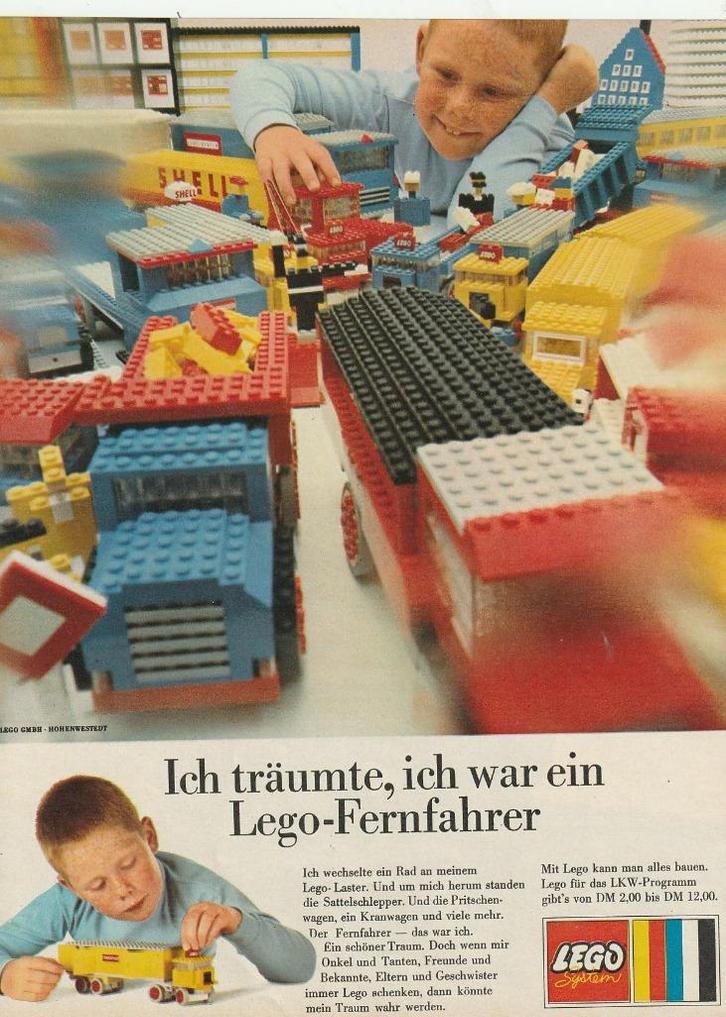 Retro reclame 1968 Lego speelgoed jongetje bouwt auto's, Verzamelen, Retro, Overige typen, Verzenden
