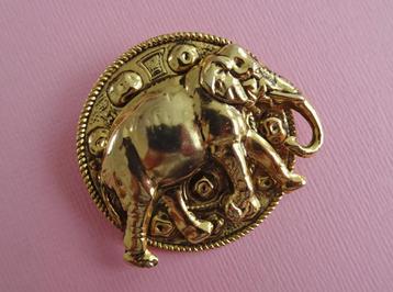 jwg Grote vintage 70s 80s olifant olifanten broche goud klr