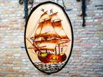 Glas in lood raamhanger VOC schip met kanonnen en vlaggen, Antiek en Kunst, Ophalen of Verzenden