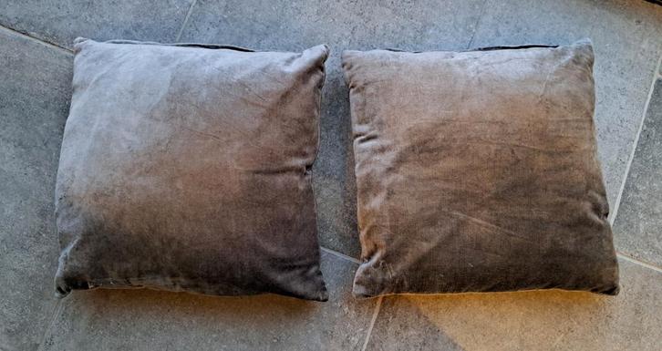 Grijze sierkussens fluweel - set van 2, Huis en Inrichting, Woonaccessoires | Kussens, Zo goed als nieuw, Grijs, Vierkant, Ophalen of Verzenden