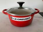 Le creuset 16 cm pan met glazen deksel, kersenrood, nieuw, Gietijzer, Nieuw, Ophalen of Verzenden, Keramische plaat
