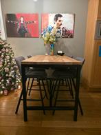 Industriële bartafel met 4 barkrukken, Ophalen, Zo goed als nieuw
