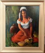 Schilderij van vrouw met meloen, Antiek en Kunst, Kunst | Schilderijen | Klassiek, Ophalen