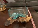Glass bowl/Vase with wooden base, Antiek en Kunst, Ophalen