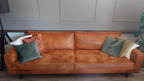Microleder bank cognac incl. Hocker, Huis en Inrichting, Banken | Bankstellen, Zo goed als nieuw, 250 tot 300 cm, 75 tot 100 cm