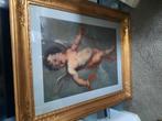 19e eeuw Putto olieverf op papier., Antiek en Kunst, Ophalen of Verzenden