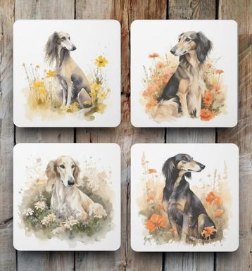 Saluki Aquarel onderzetters met houder beschikbaar voor biedingen