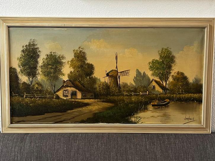 Schilderij met molen en landschap - Jan Verheul, Antiek en Kunst, Kunst | Schilderijen | Klassiek, Ophalen of Verzenden