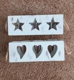 THEELICHTHOUDERS- set van 2 - WIT HOUT - HART EN STER, Gebruikt, Wit, Ophalen of Verzenden, Hout