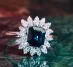 Entourage ring met saffier en diamanten jaren 1940-1950, Ophalen of Verzenden, Zo goed als nieuw, 17 tot 18, Met edelsteen