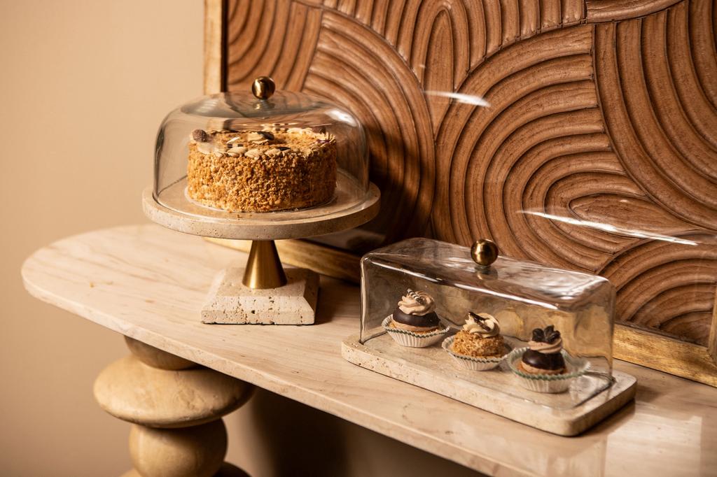 Lyron Natural travertine round glass bell, Huis en Inrichting, Veens Living, Nieuw, Elst, Info@veensliving.nl