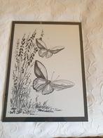 Vintage vlinder tekening op glas, Ophalen of Verzenden