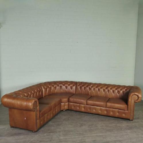 24241 Chesterfield Hoekbank Bruin 3,10 m x 2,55 m, Huis en Inrichting, Banken | Bankstellen, Nieuw, Hoekbank, 300 cm of meer, Leer