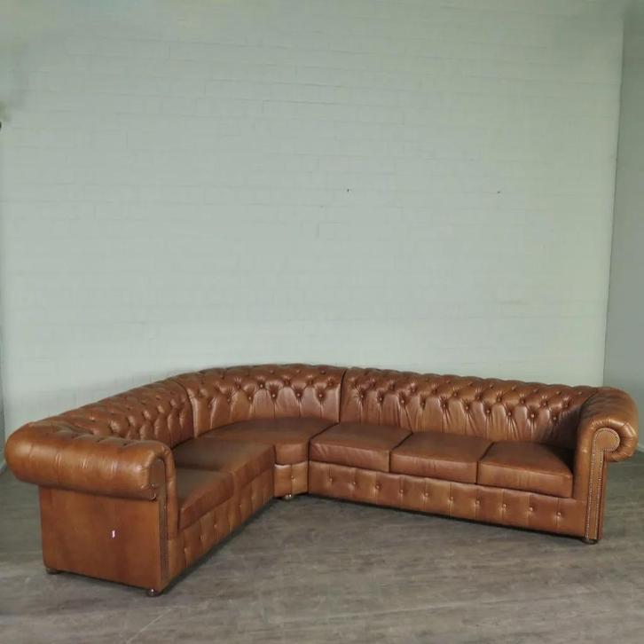 24241 Chesterfield Hoekbank Bruin 3,10 m x 2,55 m, Huis en Inrichting, Banken | Bankstellen, Nieuw, Hoekbank, Vierpersoons of meer