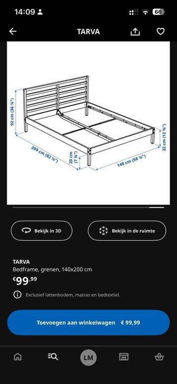 Bedframe Tarva (IKEA) met lattenbodem. 140x200cm - afbeelding 5
