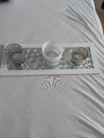 Windlichtset, dienblad met spiegel & decoratieve stenen, Ophalen, Gebruikt, Overige materialen, Minder dan 25 cm