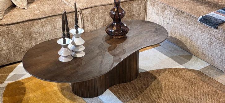 Organische salontafel - mangohout - Bruin Showmodel, Huis en Inrichting, Tafels | Salontafels, Zo goed als nieuw, Minder dan 50 cm