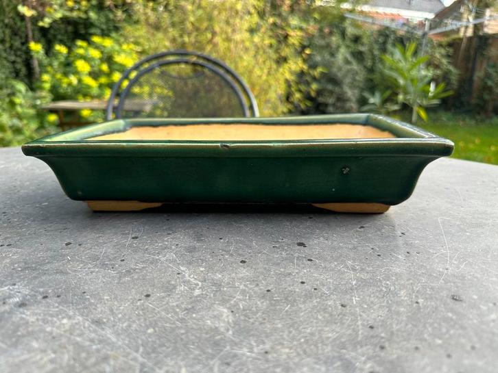 Grote groene rechthoekige bonsaischaal, Tuin en Terras, Bloempotten, Gebruikt, Aardewerk, Binnen, Balkon, Tuin, Minder dan 40 cm