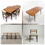 Vintage teakhouten tafel 4 stoelen Midcentury uitschuifbaar, Ophalen of Verzenden