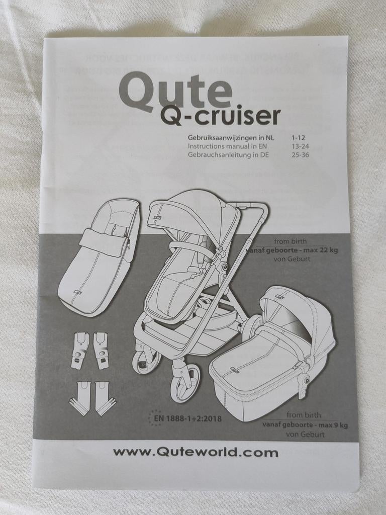 Jeans-groene Qute Q-cruiser kinderwagen incl. accessoires, Ophalen, Overige merken